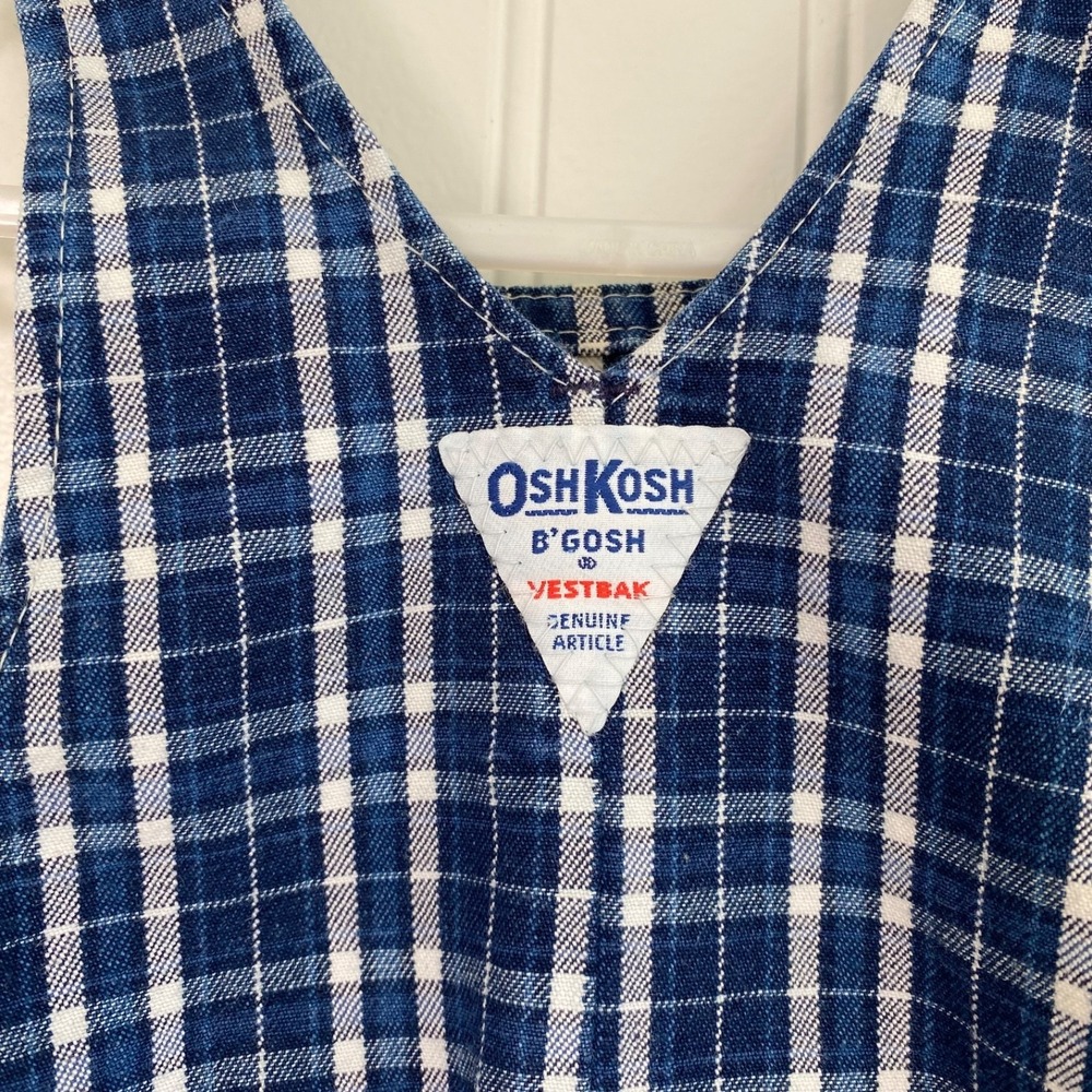 Vintage Osh Kosh Bgosh Vestbak Baby Overalls Size 3-6 Months Blue Plaid Footie - Picture 7 of 11